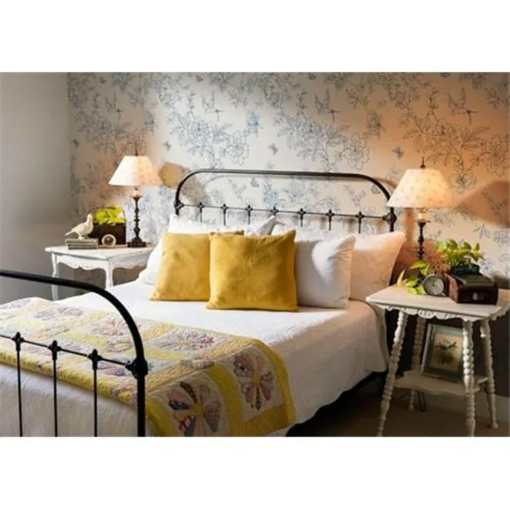 Cream White and Blue Floral Wallpaper Peel and Stick Wallpaper 17.7